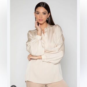 nouvelle silk95five madras blouse silk blend beige Sz M